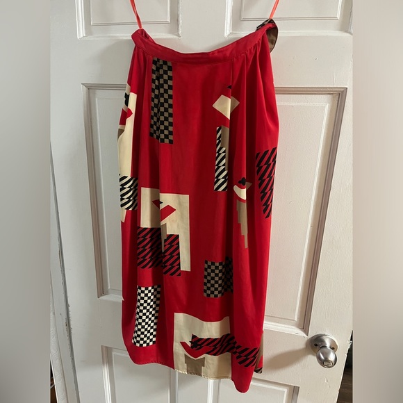 Red geometric postmodern skirt with graphic checkered details vintage 80s - Picture 2 of 5